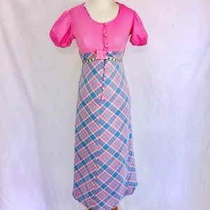 Vintage pink plaid pinup rockabilly 60s dress